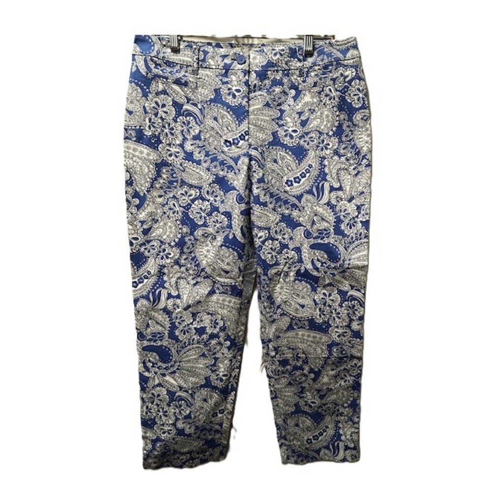 Talbots Womens Size 8 Blue White Paisley Print Cropped Pants‎